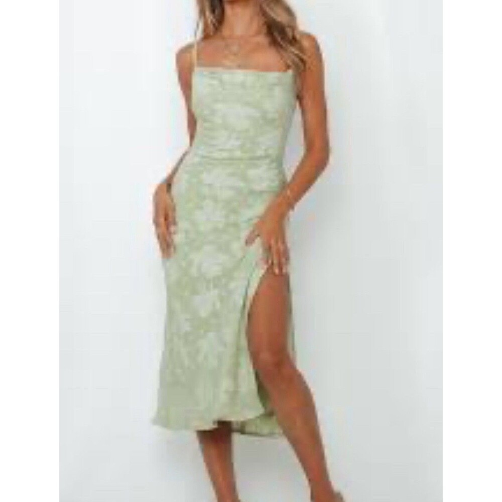 Faded Rose Spaghetti Strap Green‎ And White Floral Dress XL SKU108